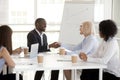 African American businessman shake hand of colleague at business briefing Royalty Free Stock Photo