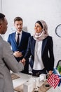 African american businessman with translator near Royalty Free Stock Photo