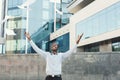 African-american businessman throwing documents in the air Royalty Free Stock Photo