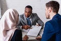 African american businessman with translator near Royalty Free Stock Photo