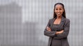 African American businesswoman architect, real estate sales person, in full wide banner