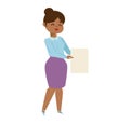 African American businesswoman presenting with paper. Confident female office worker in formal attire. Professional