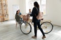 African American businesswoman leader came at meeting by bicycle