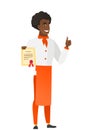 African-american chef cook holding a certificate.