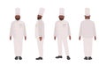 African American chef, qualified cook, restaurant or culinary worker wearing uniform. Male cartoon character isolated on