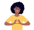 African american child with down syndrome in casual clothes and glasses happy gesturing smiling. Down syndrome awareness
