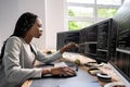 African American Coder Using Computer At Desk Royalty Free Stock Photo