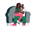 African american couple hugging in chair, sketch vector illustration isolated. Royalty Free Stock Photo