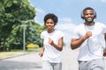 African American Couple Jogging Outdoor In Park Royalty Free Stock Photo