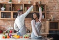 African american couple in love dancing in kitchen Royalty Free Stock Photo