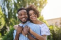 African-american couple in love hugging in park Royalty Free Stock Photo