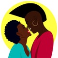 African American couple in love. Kiss, vector illustration. A couple of young creative people with original hairstyles Royalty Free Stock Photo
