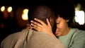 African american couple nuzzling, intimate date, sexual desire, seducing girl Royalty Free Stock Photo