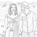 African American couple pregnant.Coloring book antistress for adults.