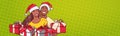 African American Couple Wearing Santa Hats Hold Presents Happy Man And Woman Horizontal Banner Over Comic Pop Art Royalty Free Stock Photo