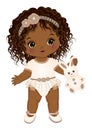 African American Cute Boho Baby Girl with Bunny Royalty Free Stock Photo