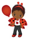 Cute Black Little Boy with Ladybug Antenna