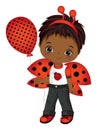 Cute Black Little Boy with Ladybug Antenna