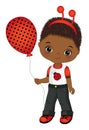 Cute Black Little Boy with Ladybug Antenna