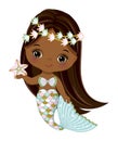 African American Cute Little Mermaid with Starfish Royalty Free Stock Photo