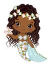 African American Cute Little Mermaid with Starfish Royalty Free Stock Photo