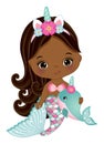 African American Cute Unicorn Mermaid with Whale Royalty Free Stock Photo