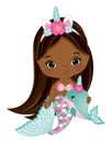 African American Cute Unicorn Mermaid with Whale Royalty Free Stock Photo