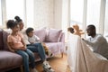 African American dad show puppet show to happy family Royalty Free Stock Photo
