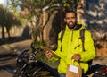 African american delivery man performing home delivery