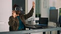 African american developer working with vr glasses Royalty Free Stock Photo