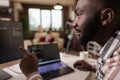 African american it engineer programming binary code Royalty Free Stock Photo