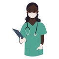 African american ethnic woman doctor with stethoscope in face mask