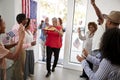 African American  family arriving for an Independence Day house party with their relatives Royalty Free Stock Photo