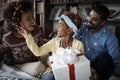 African American Family happy together on Xmas. People celebrating Christmas Royalty Free Stock Photo