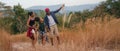 African american family having fun traveling and camping together in natural forest and park Royalty Free Stock Photo