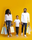 African American family holding hands and walking with shopping bags Royalty Free Stock Photo