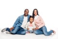 african american family with one child using digital tablet and smiling at camera Royalty Free Stock Photo