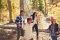 African American Family Walking Through Fall Woodland Royalty Free Stock Photo