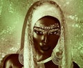 African American Fashion Beauty with head veil and glitter cosmetics. Royalty Free Stock Photo