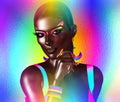 African American Fashion Beauty. A stunning colorful image of a beautiful woman with matching makeup, accessories and clothing