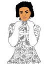 African-American-Fashion-Girls-Coloring-Pages-Afro-Hair-Style Royalty Free Stock Photo