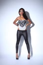 African american fashion model in black leggings Royalty Free Stock Photo