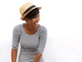 African american fashion model laughing with hat Royalty Free Stock Photo