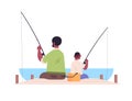 African american father fishing with son parenting fatherhood concept dad teaching his kid catching fish
