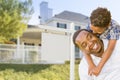 African American Father and Mixed Race Son, Blank Sign, House Royalty Free Stock Photo