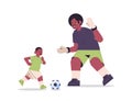 african american father playing football with son parenting fatherhood concept dad spending time with his kid Royalty Free Stock Photo