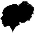 African American female, African profile picture, silhouette. girl from the side with long hair tied together, Afro American hair