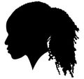 African American female, African profile picture, silhouette. girl from the side with long hair tied together, Afro American hair