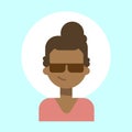 African American Female Wearing Sun Glasses Emotion Profile Icon, Woman Cartoon Portrait Happy Smiling Face Royalty Free Stock Photo