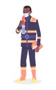 African american firefighter wearing medical mask vector illustration